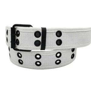 White Color 2 Holes Row Grommet Canvas Fabric Web Belt Size Medium